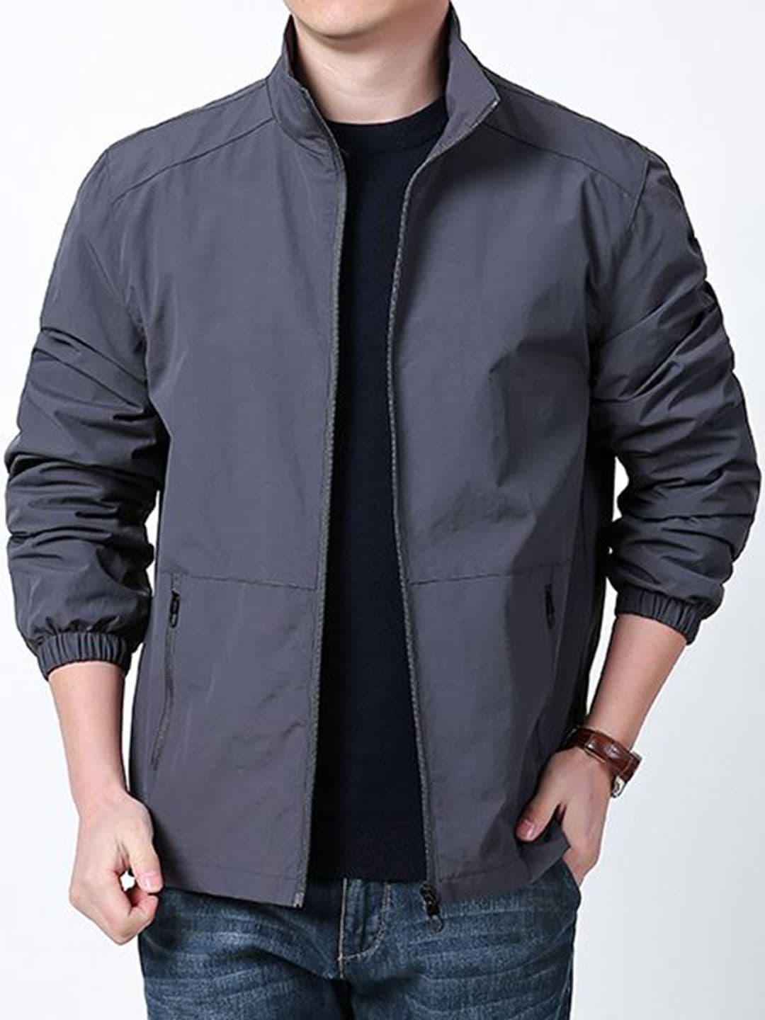 StyleCast x Revolte Men Mock Collar Solid Windcheater Tailored Jacket - view 1
