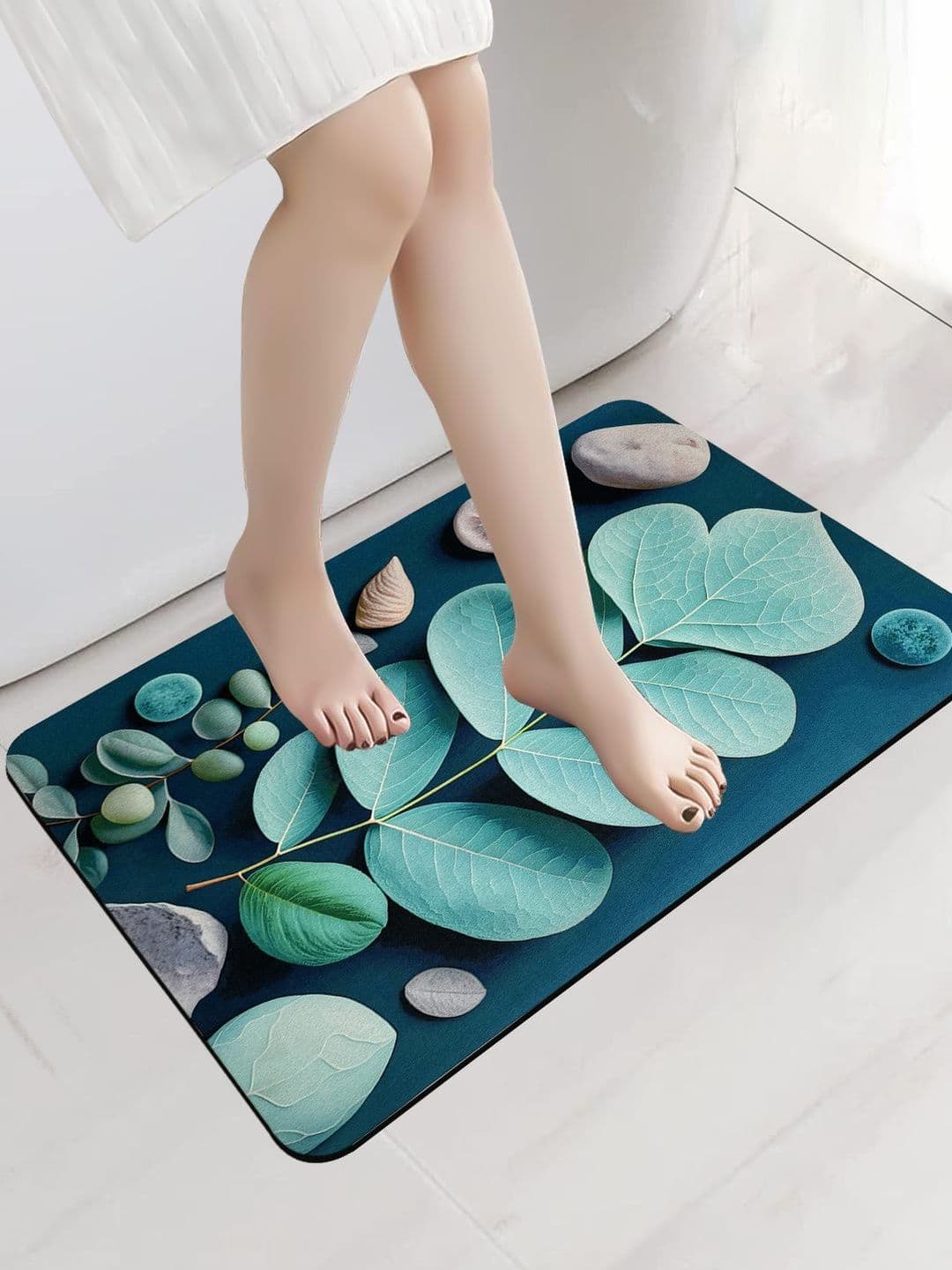 Sittella Green Pack Of 1 Anti-Skid 3D Leaf Printed Microfiber Bath Mat - view 1