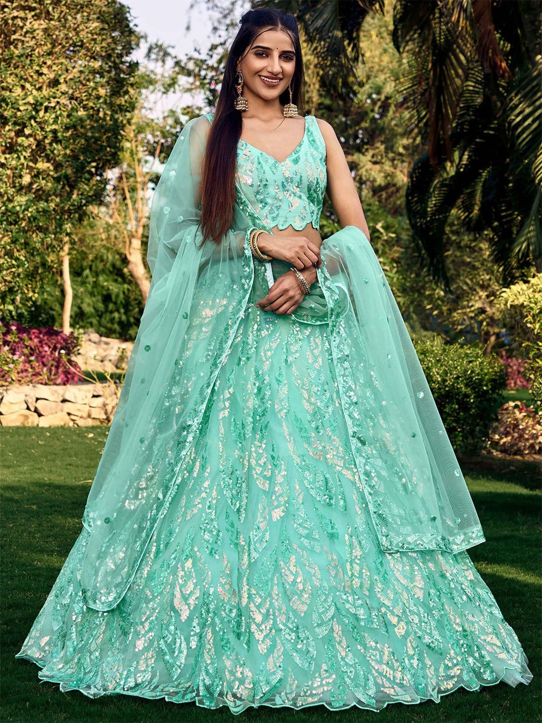 Zeel Clothing Embroidered Sequinned Net Lehenga & Unstitched Blouse With Dupatta - view 1