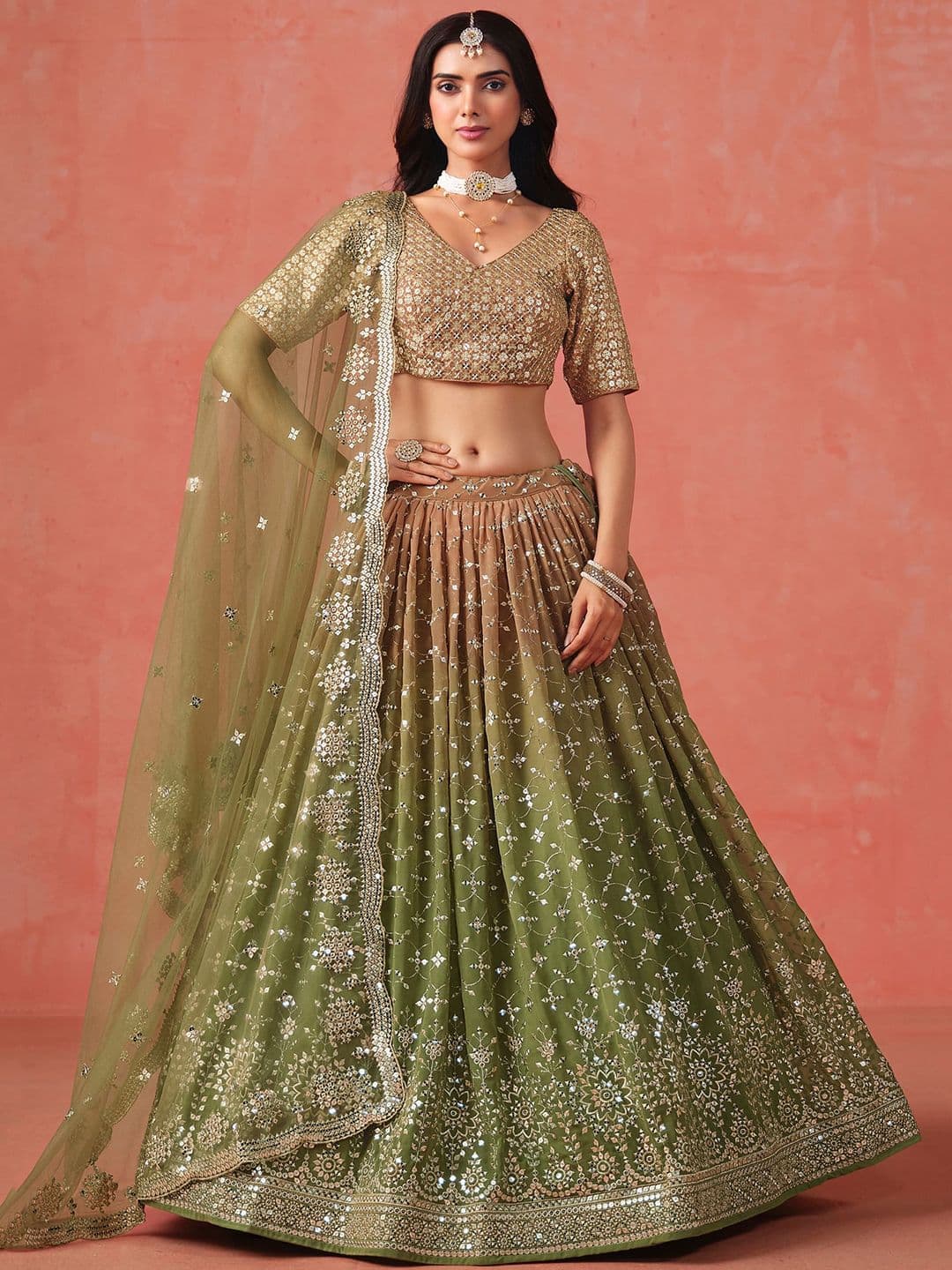 Zeel Clothing Embroidered Sequinned Semi-Stitched Lehenga With Blouse & Dupatta - view 1