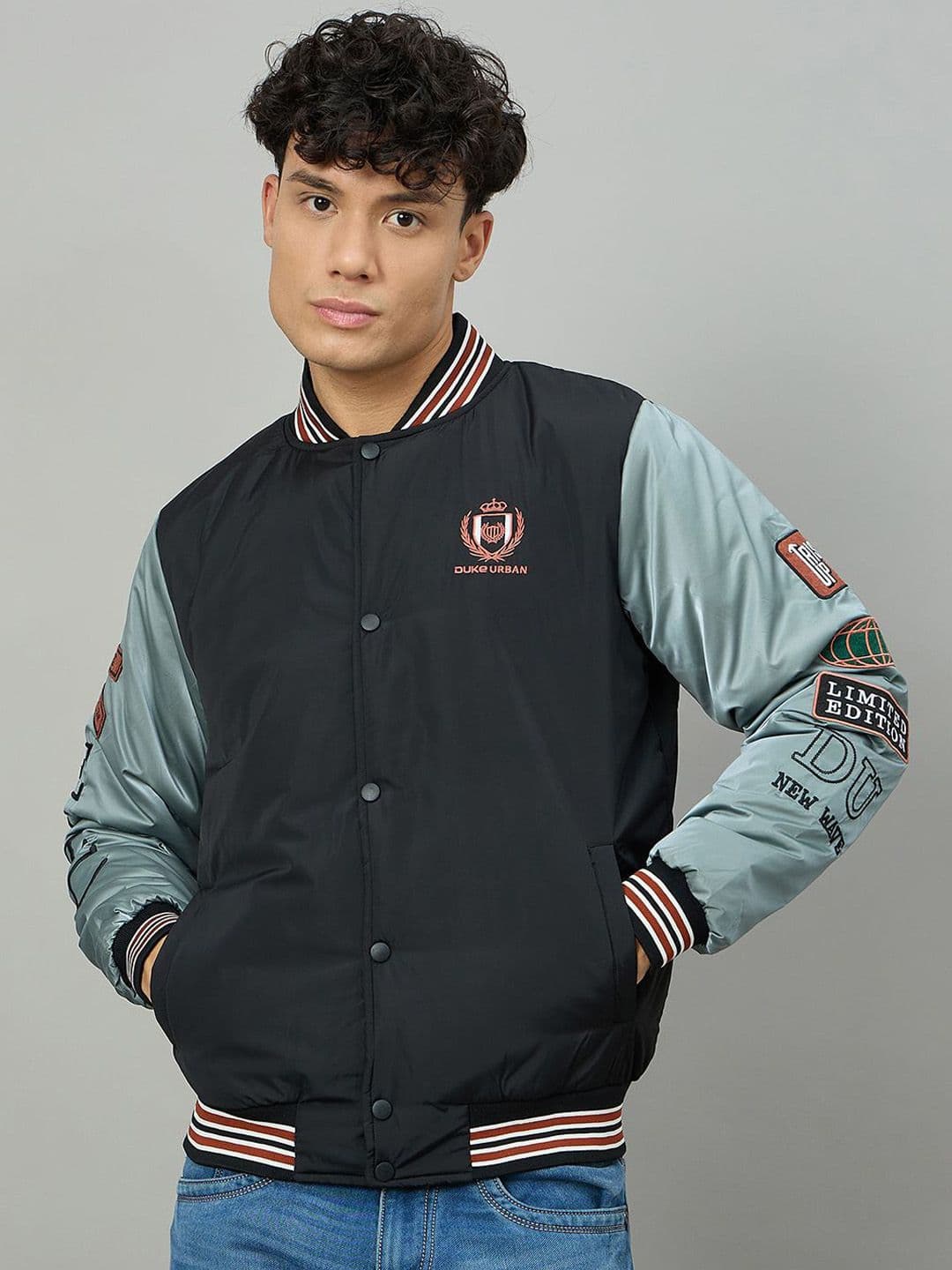 Duke Men Stand Collar Typography Printed Bomber Jacket - view 1