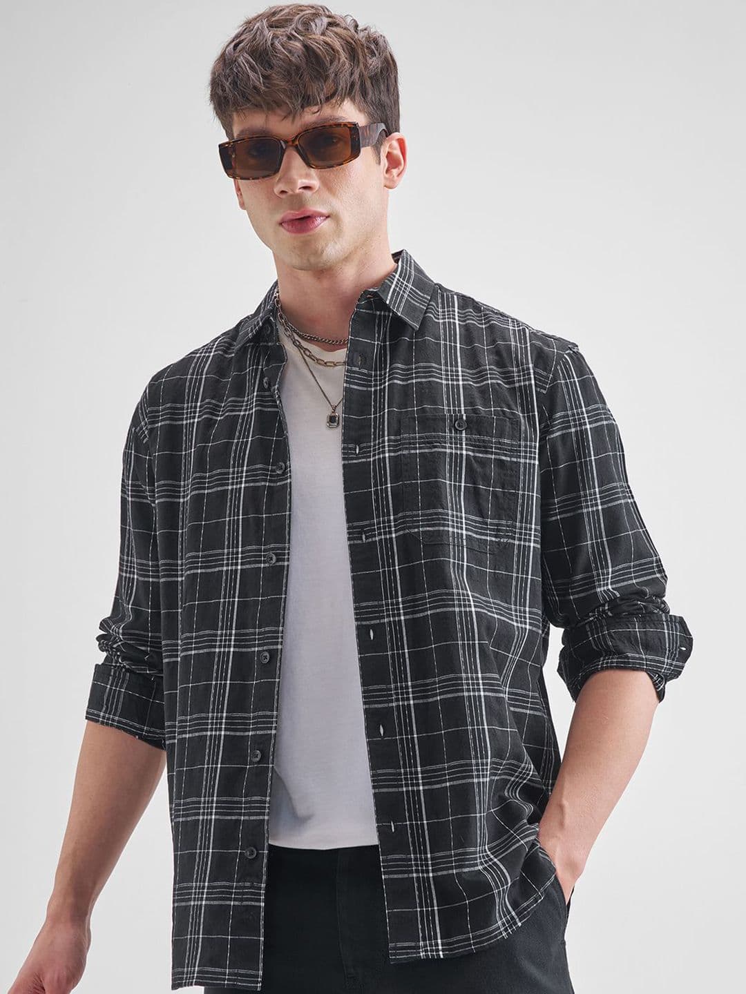 HIGHLANDER Men Relaxed Fit Tartan Checked Spread Collar Casual Shirt - view 1