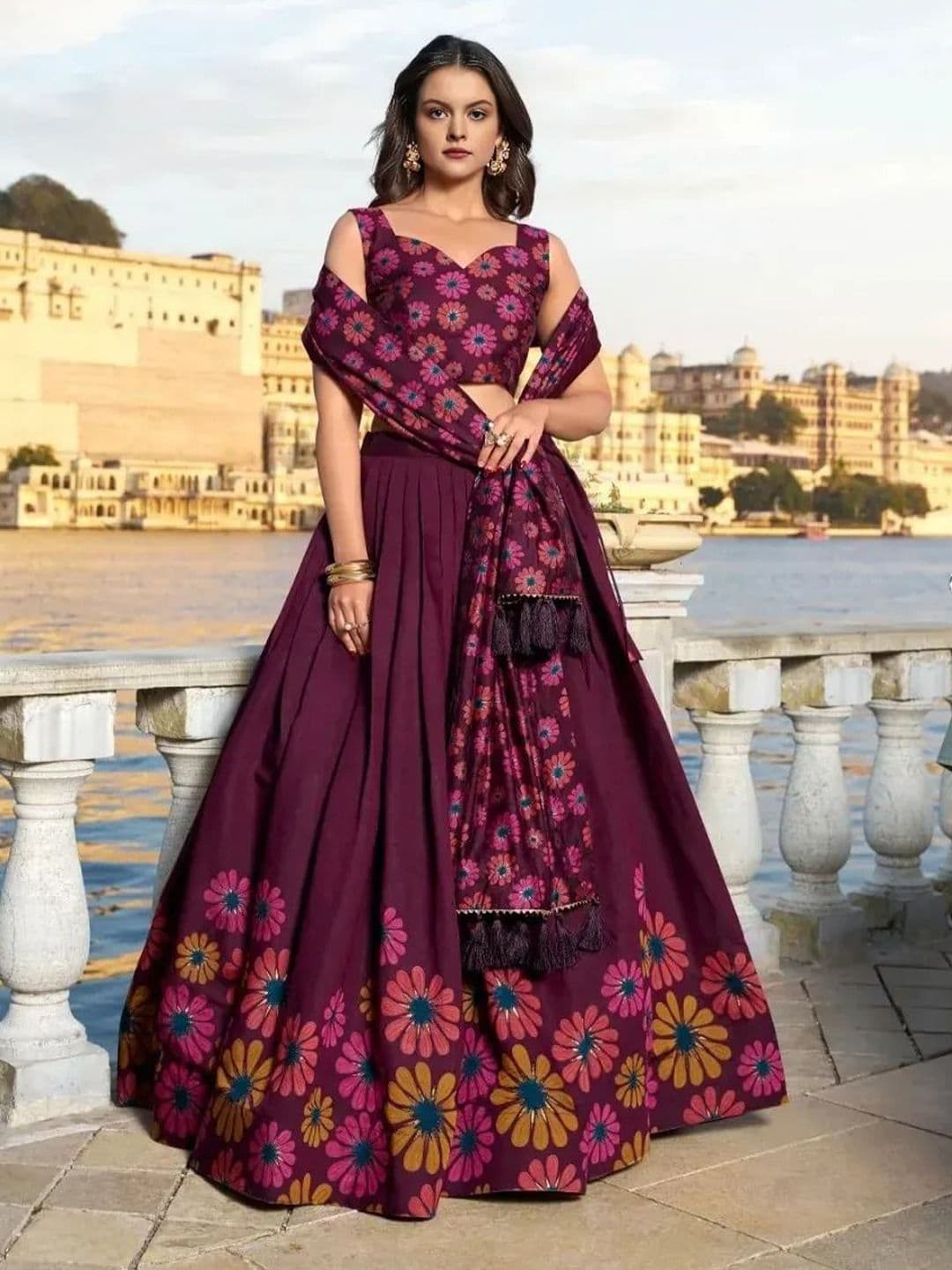 Warthy Ent Printed Semi-Stitched Lehenga & Unstitched Blouse With Dupatta - view 1