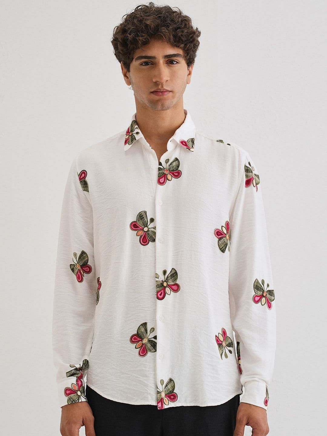 Banana Club Relaxed Slim Fit Butterfly Embroidered Casual Shirt - view 1