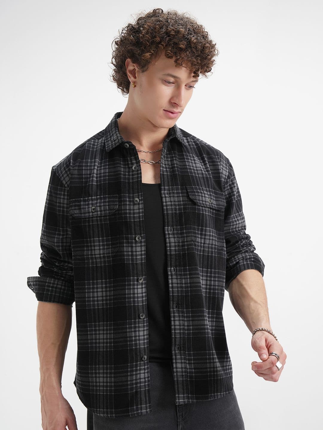 HIGHLANDER Men Relaxed Fit Checked Spread Collar Cotton Casual Shirt - view 1
