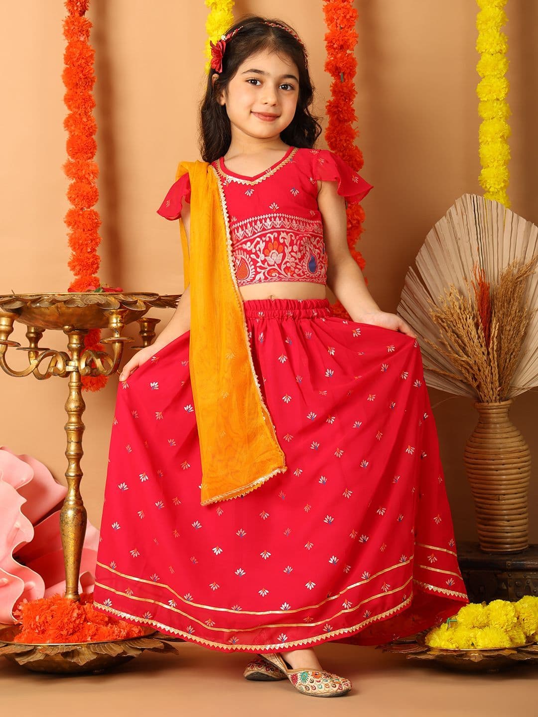 Here&Now X Kinder Kids Girls Printed Lehenga Choli With Dupatta - view 1