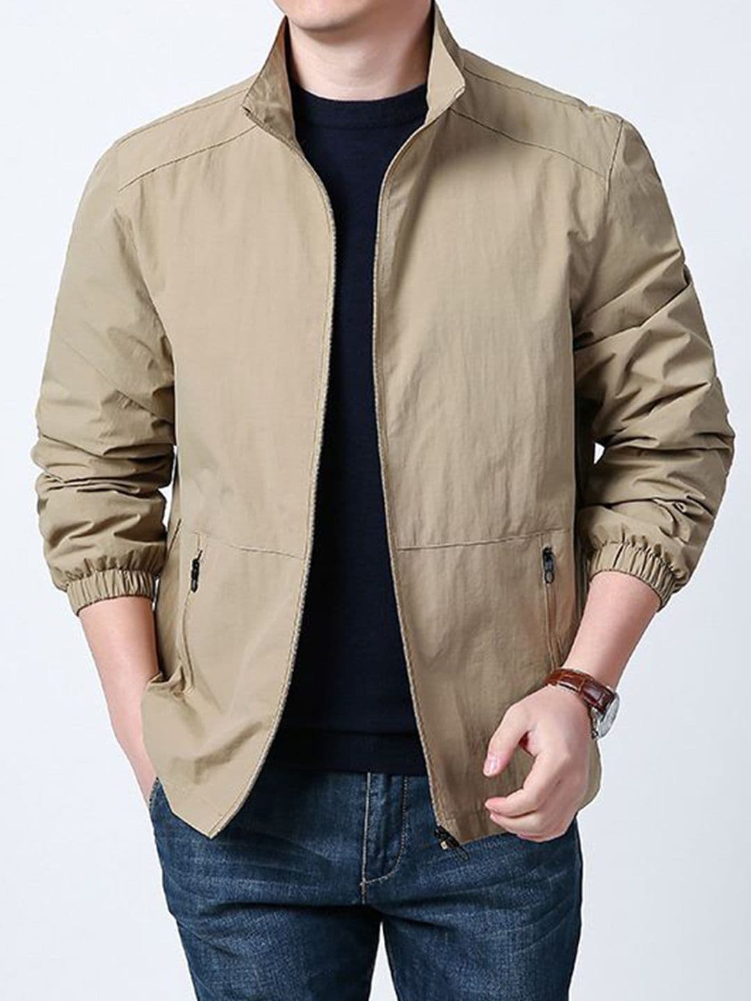 StyleCast x Revolte Men Stand Collar Solid Biker Jacket - view 1