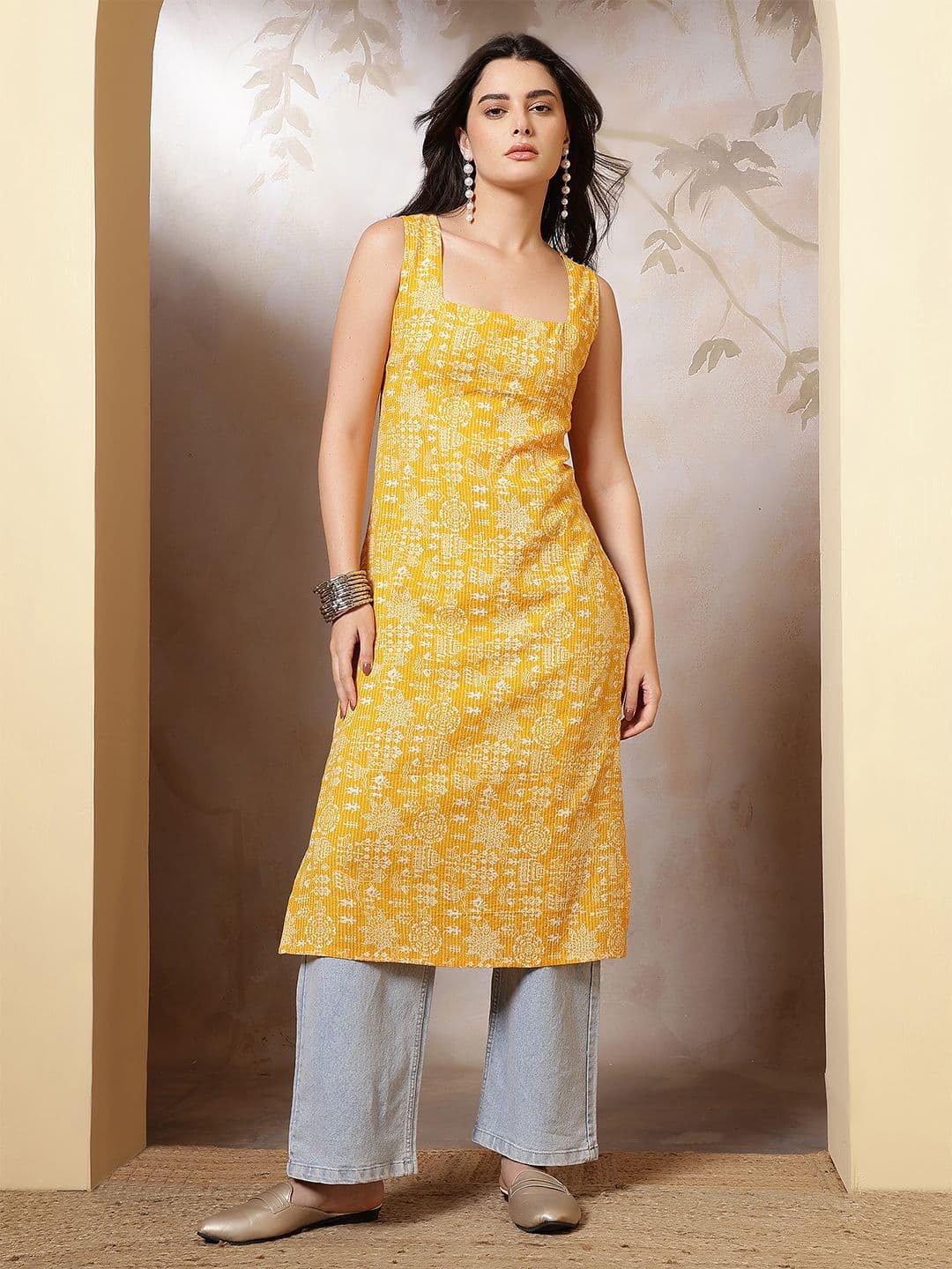 Nayo Women Ethnic Motifs Printed Festive Cotton Straight Kurta - view 1