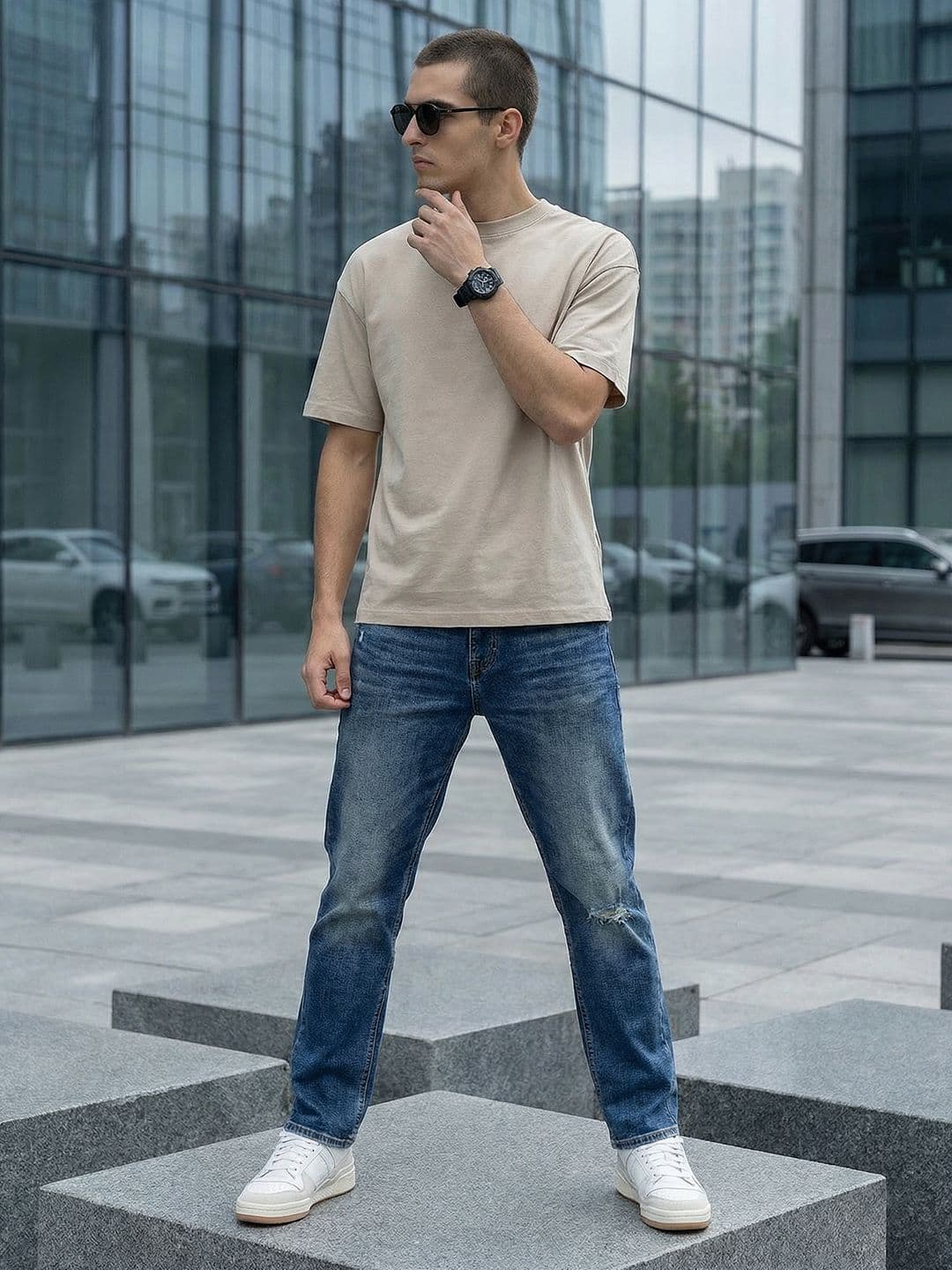 FCUK Men Relaxed Fit Low Distress Stretchable Jeans - view 1