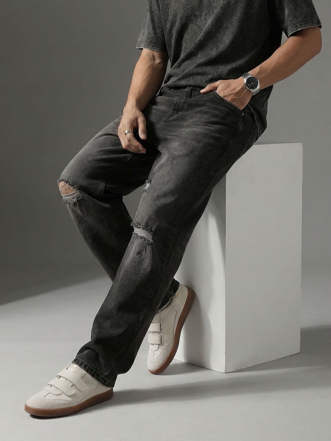 FCUK Men Relaxed Fit Mildly Distressed Light Fade Stretchable Jeans - view 1