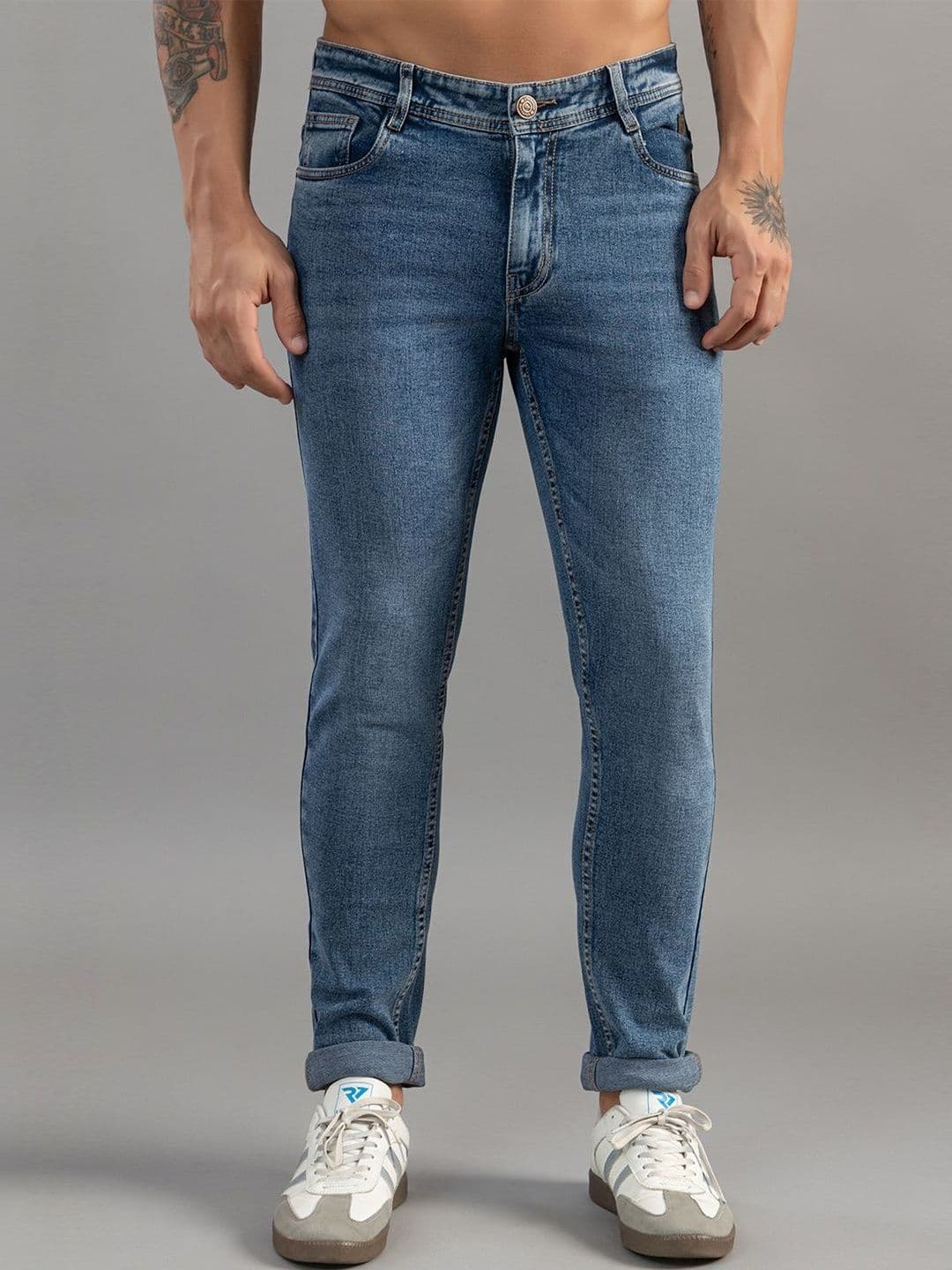 Club York Men Regular Fit Mid-Rise Low Distress Light Fade Jeans - view 1