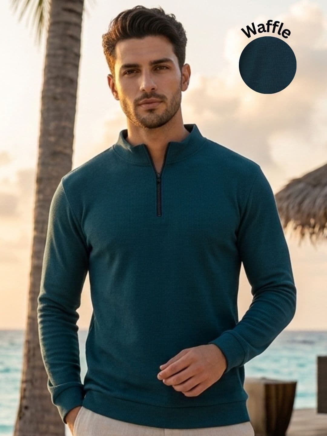 Rigo Men Teal Full Sleeves Solid Casual Polo Tshirts - view 1
