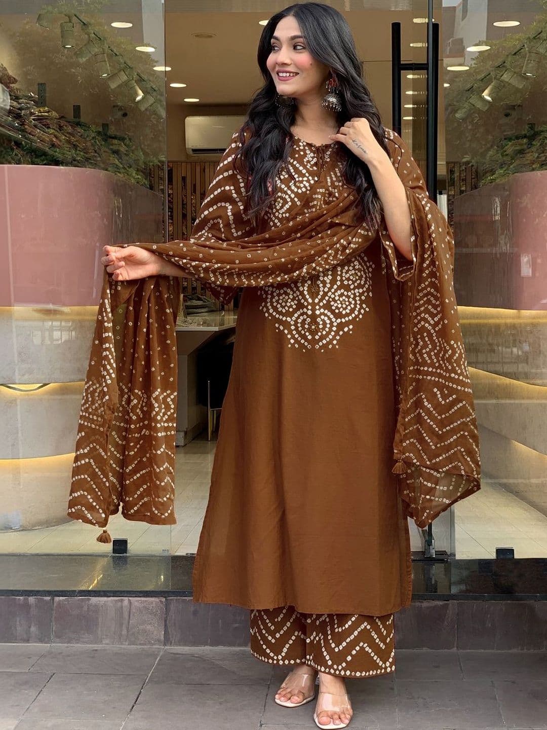 GoSriKi Women Printed Regular Kurta with Palazzos & With Dupatta - view 1