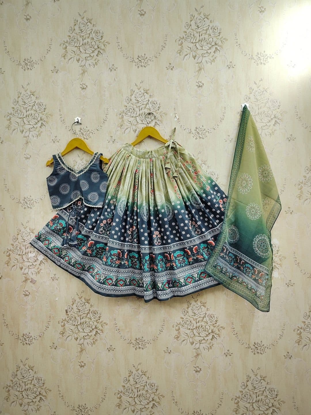 Q-one Store Girls Embellished Kalamkari Ready to Wear Lehenga & Blouse With Dupatta - view 1