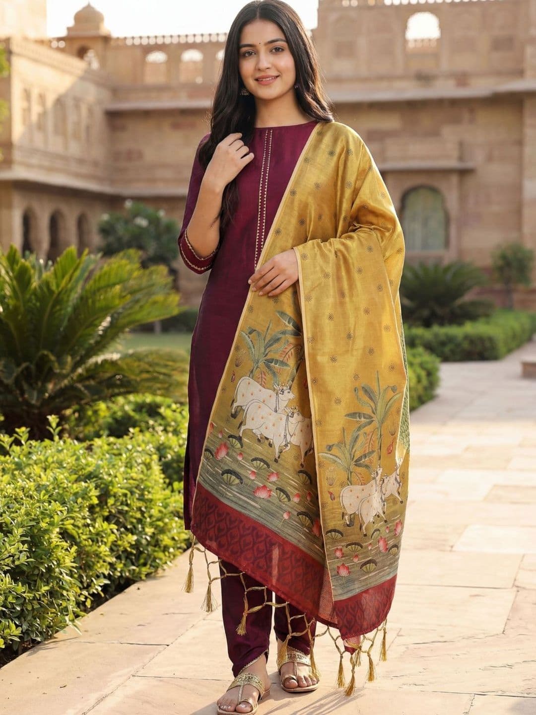 SZN Women Regular Gotta Patti Kurta with Trousers & With Dupatta - view 1