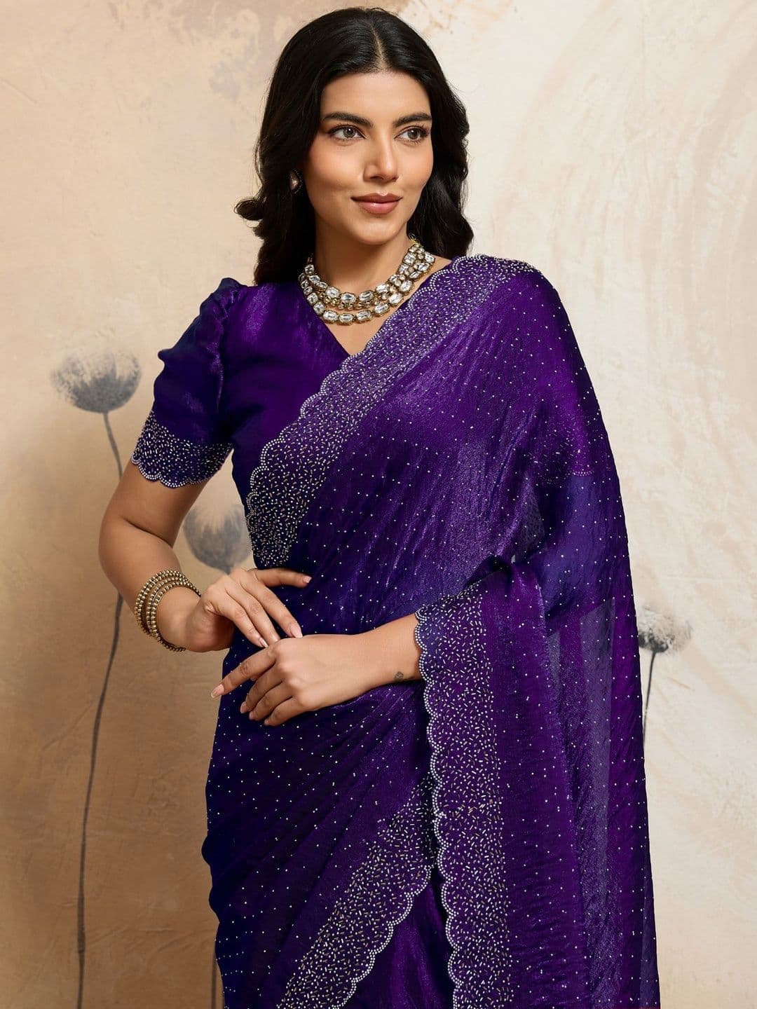 Tankori Ethnic Fendy Chiffon Rich Siroski Work Classy Appeal Sarees - view 1