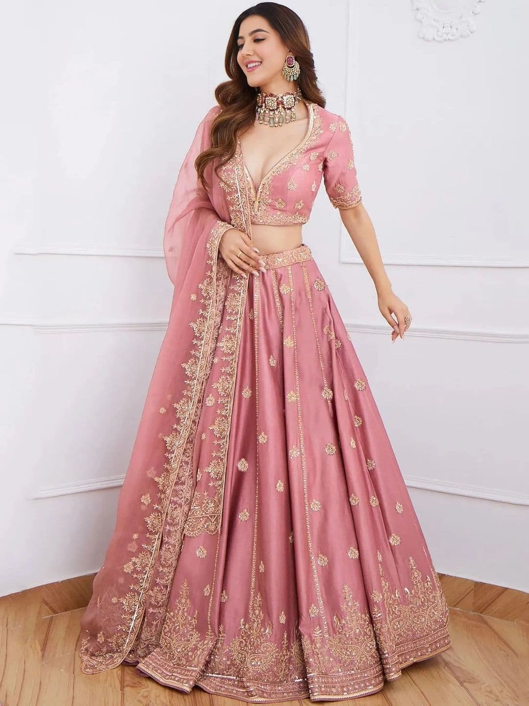 Piludi Embroidered Sequinned Semi-Stitched Lehenga & Blouse With Dupatta - view 1