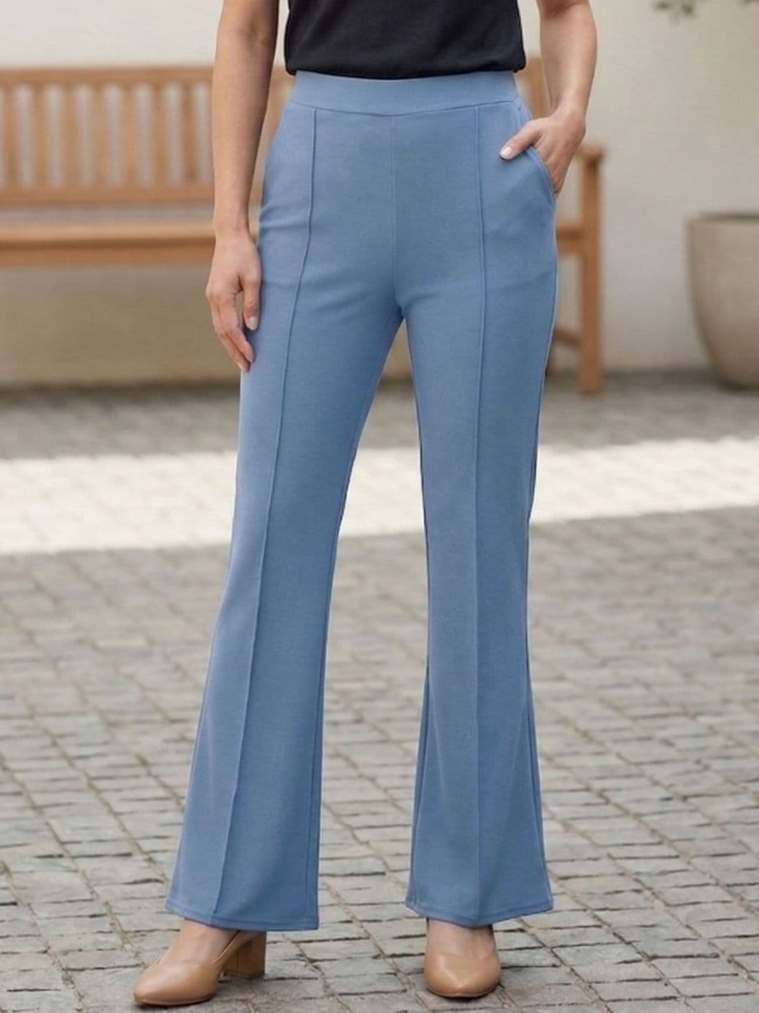 Madhav Fashion Enterprise Women High-Rise Relaxed Fit Knitted Palazzos - view 1