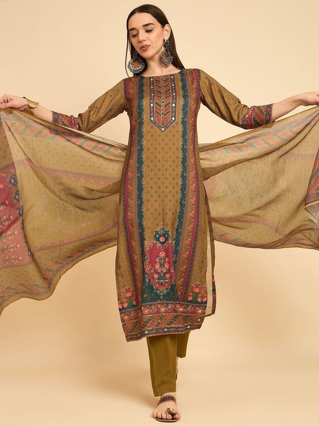 Anouk Mirage Women Ethnic Motifs Printed Regular Thread Work Kurta with Trousers & With Dupatta - view 1