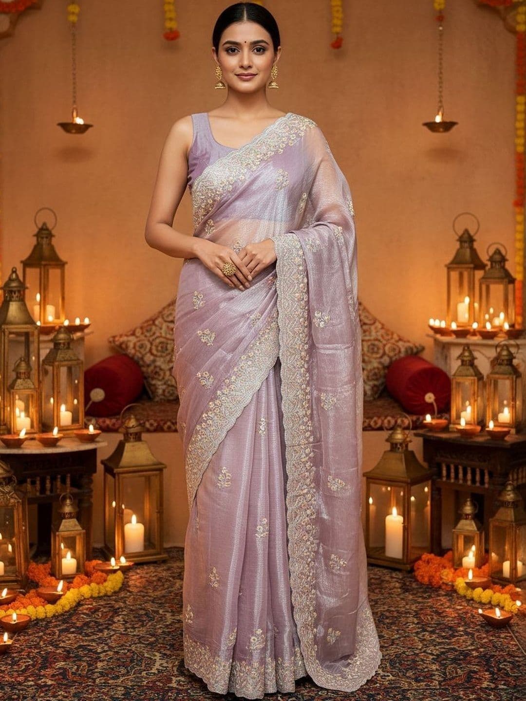 SZN Embellished Embroidered Organza Ikat Saree - view 1