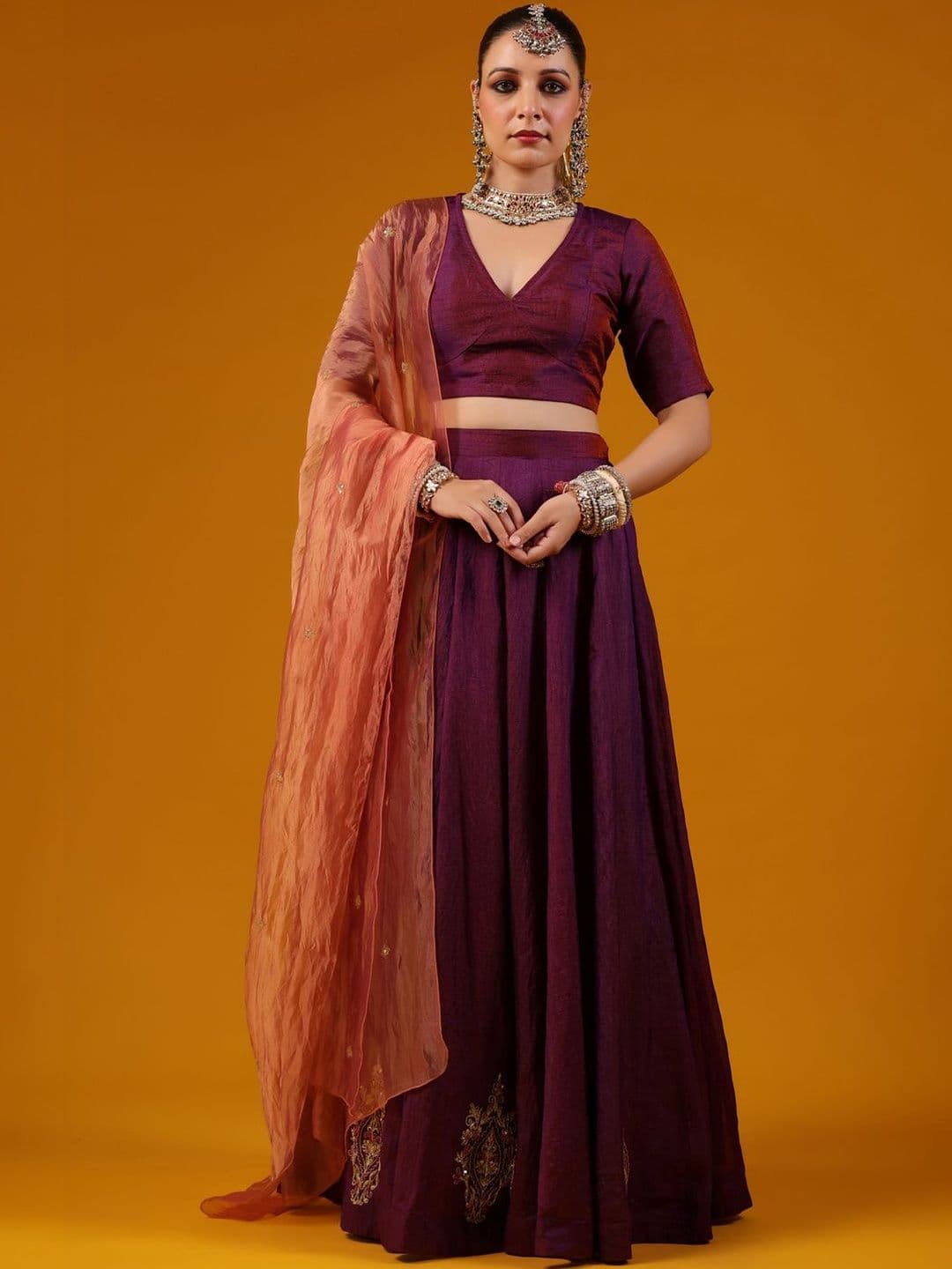 BAARO MASI Thread Work Semi-Stitched Lehenga & Blouse With Dupatta - view 1