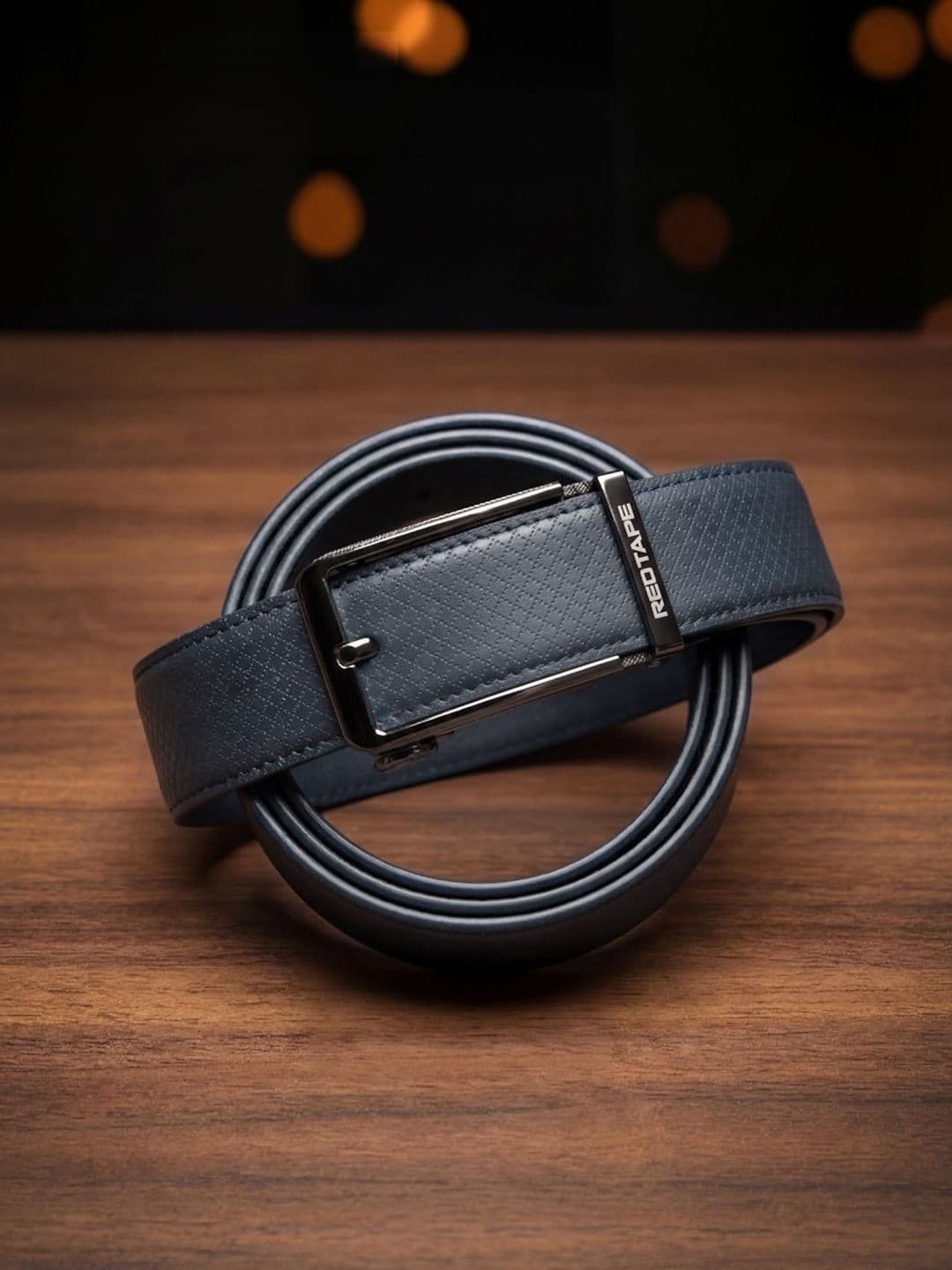 Red Tape Men Blue Textured Leather Formal Casual Autolock Belt - view 1