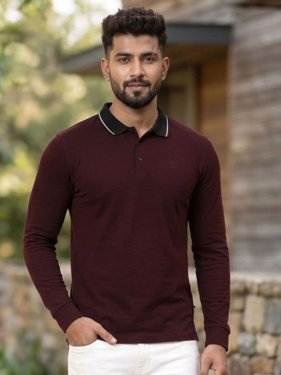Rigo Men Wine Solid Full Sleeves Polo Neck Tshirts - view 1