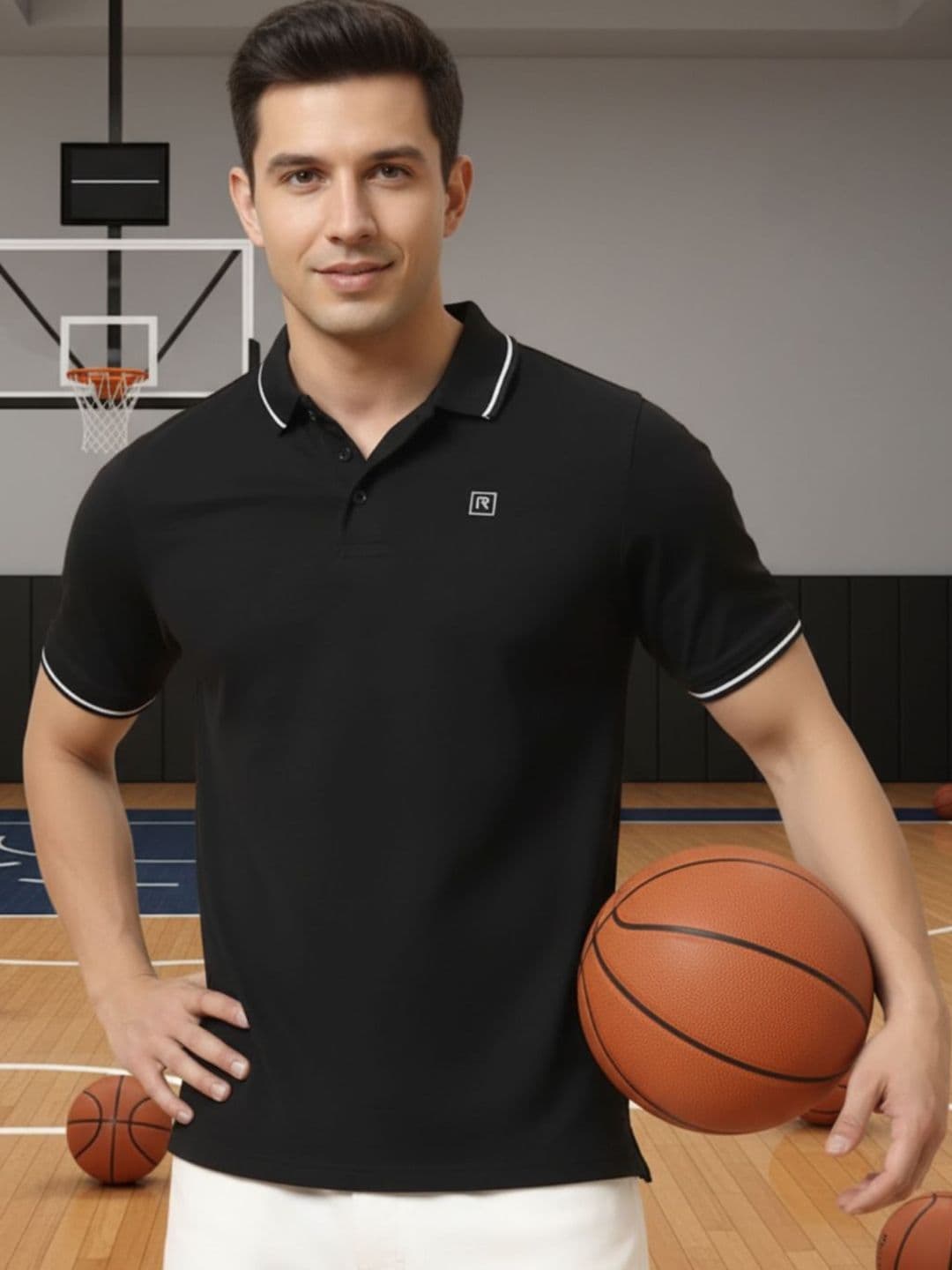 Rigo Men Solid Polo Neck Cotton Black Tshirts - view 1