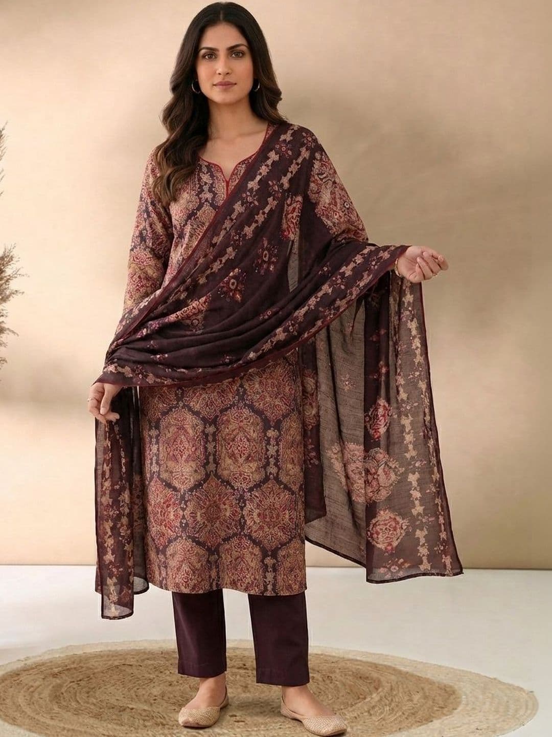 Anouk Women Ethnic Motifs Printed Regular Chanderi Silk Kurta with Trousers & With Dupatta - view 1