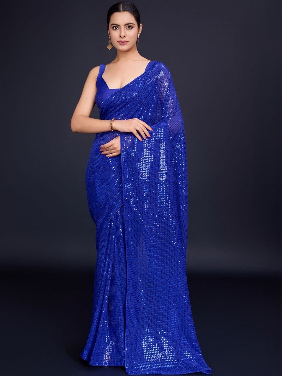 DIVASTRI Ethnic Motifs Sequinned Pure Georgette Designer Saree - view 1