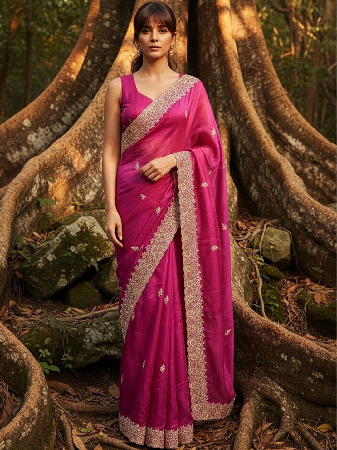 SZN Embellished Embroidered Tissue Heavy Work Saree - view 1