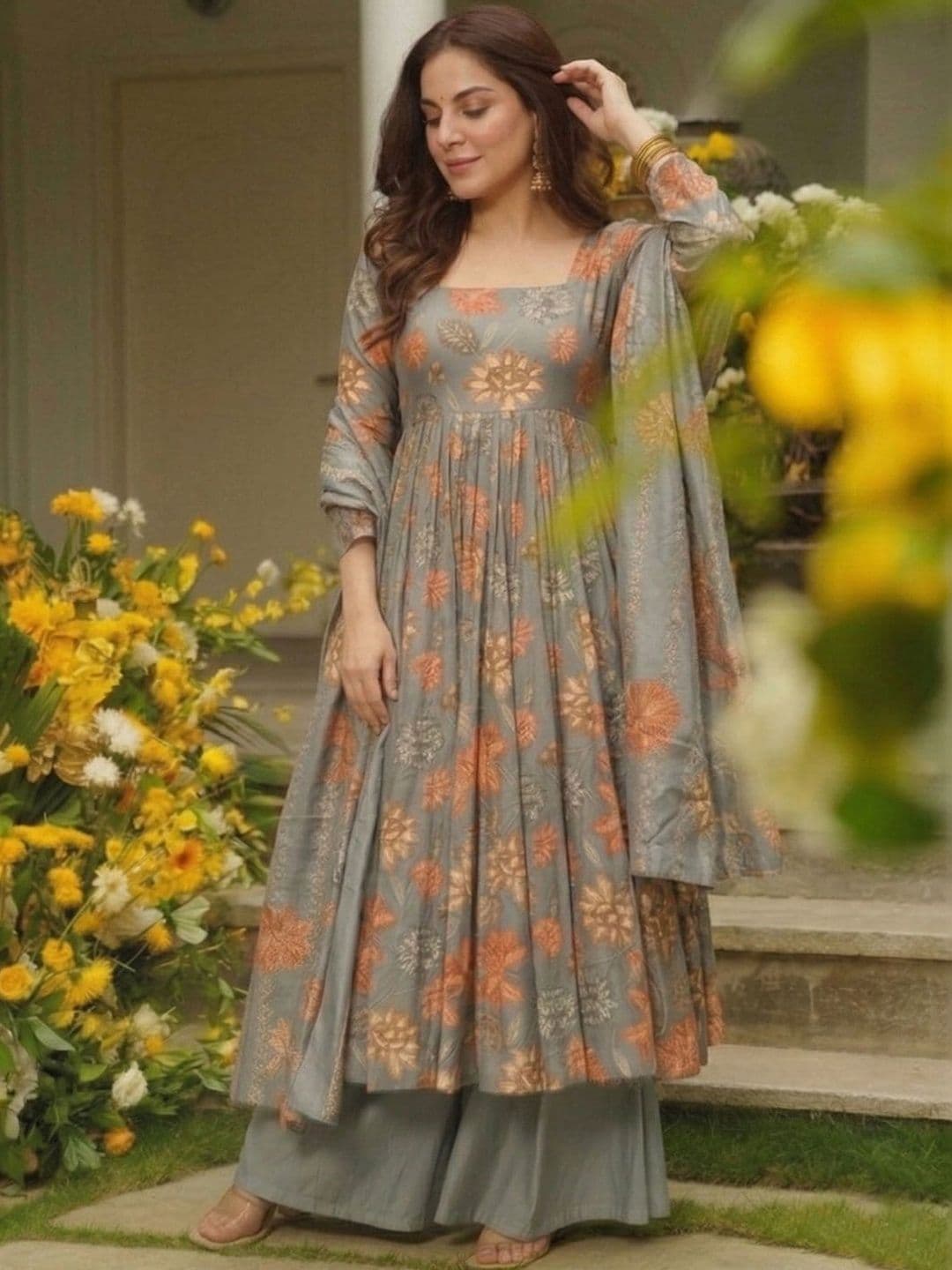 GoSriKi Women Printed Regular Kurta with Palazzos & With Dupatta - view 1