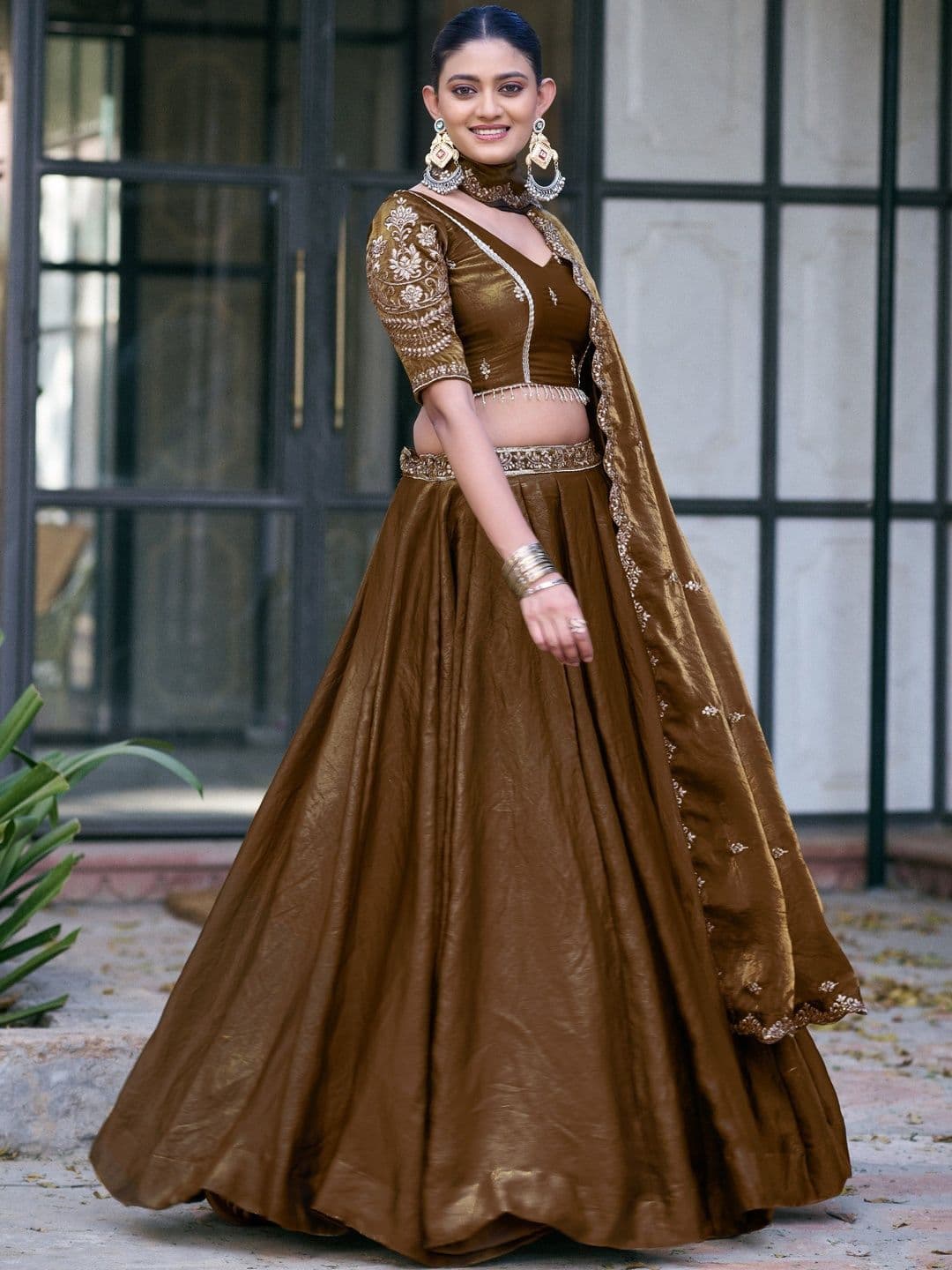 LOOKNBOOK ART Embroidered Sequinned Ready to Wear Lehenga & Unstitched Blouse With Dupatta - view 1