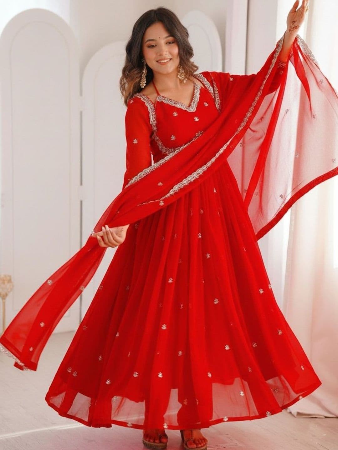 HERE&NOW Embroidered Kurta Trousers & Dupatta - view 1