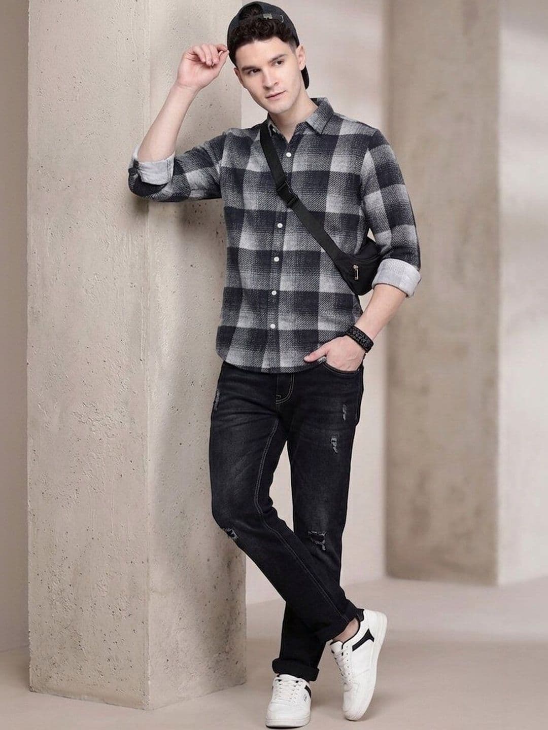 The Roadster Lifestyle Co Checked Pure Cotton Spread Collar Shirt - view 1