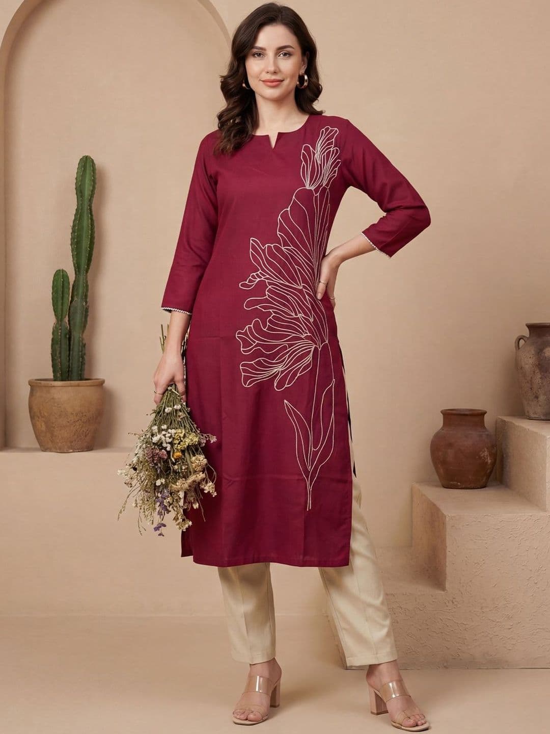 Indo Era Women Geometric Embroidered Thread Work Kurta - view 1