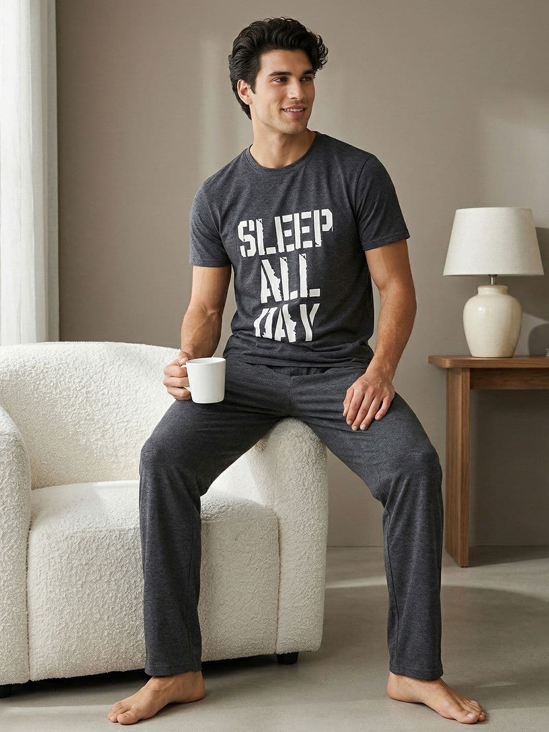 Styli Men Men Typography Printed Round Neck Short Sleeves Night suit - view 1