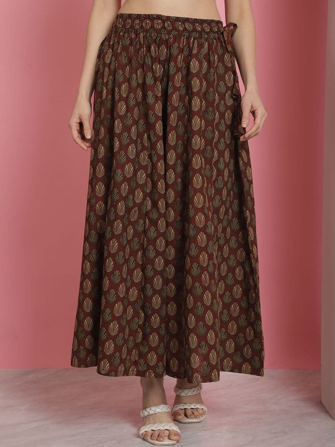 VEE POP Women Printed Flared Knitted Ethnic Palazzos - view 1