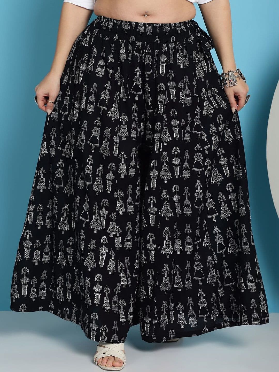 VEE POP Women Printed Flared Knitted Ethnic Palazzos - view 1