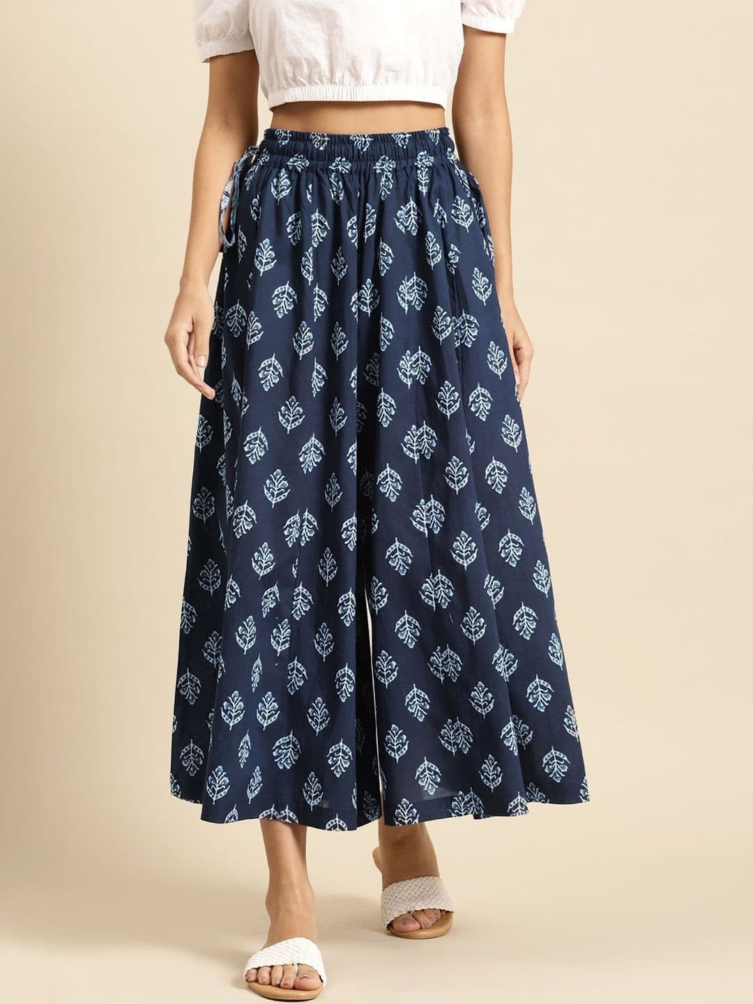 VEE POP Women Printed Flared Knitted Ethnic Palazzos - view 1