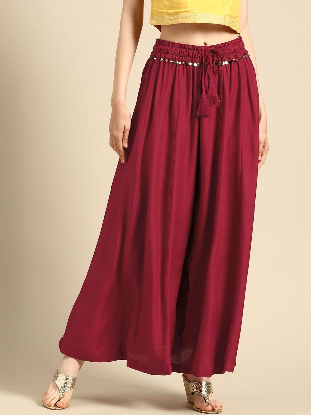 VEE POP Women Flared Knitted Ethnic Palazzos - view 1