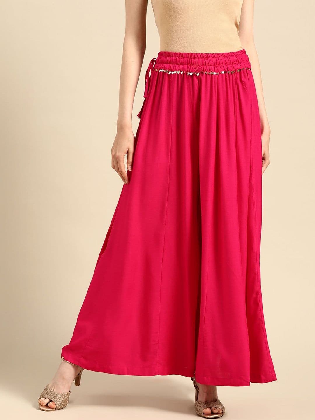 VEE POP Women Flared Knitted Ethnic Palazzos - view 1