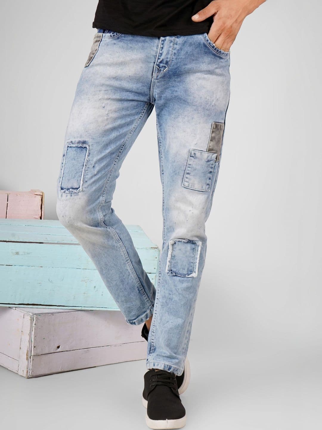KHASAAB STYLE Men Slim Fit Mid-Rise Mildly Distressed Light Fade Stretchable Jeans - view 1