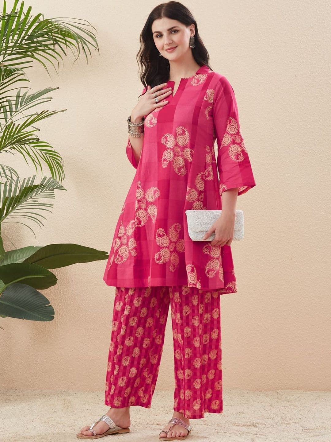 MOKOSH Women Pure Cotton Printed A-Line Kurta With Palazzo Pant Set - view 1