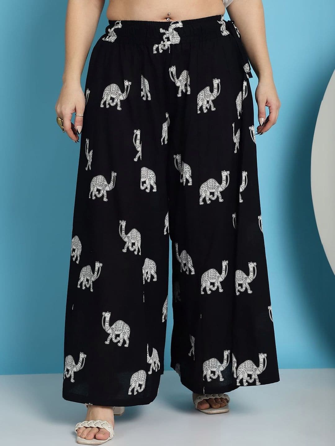 VEE POP Women Printed Flared Knitted Ethnic Palazzos - view 1