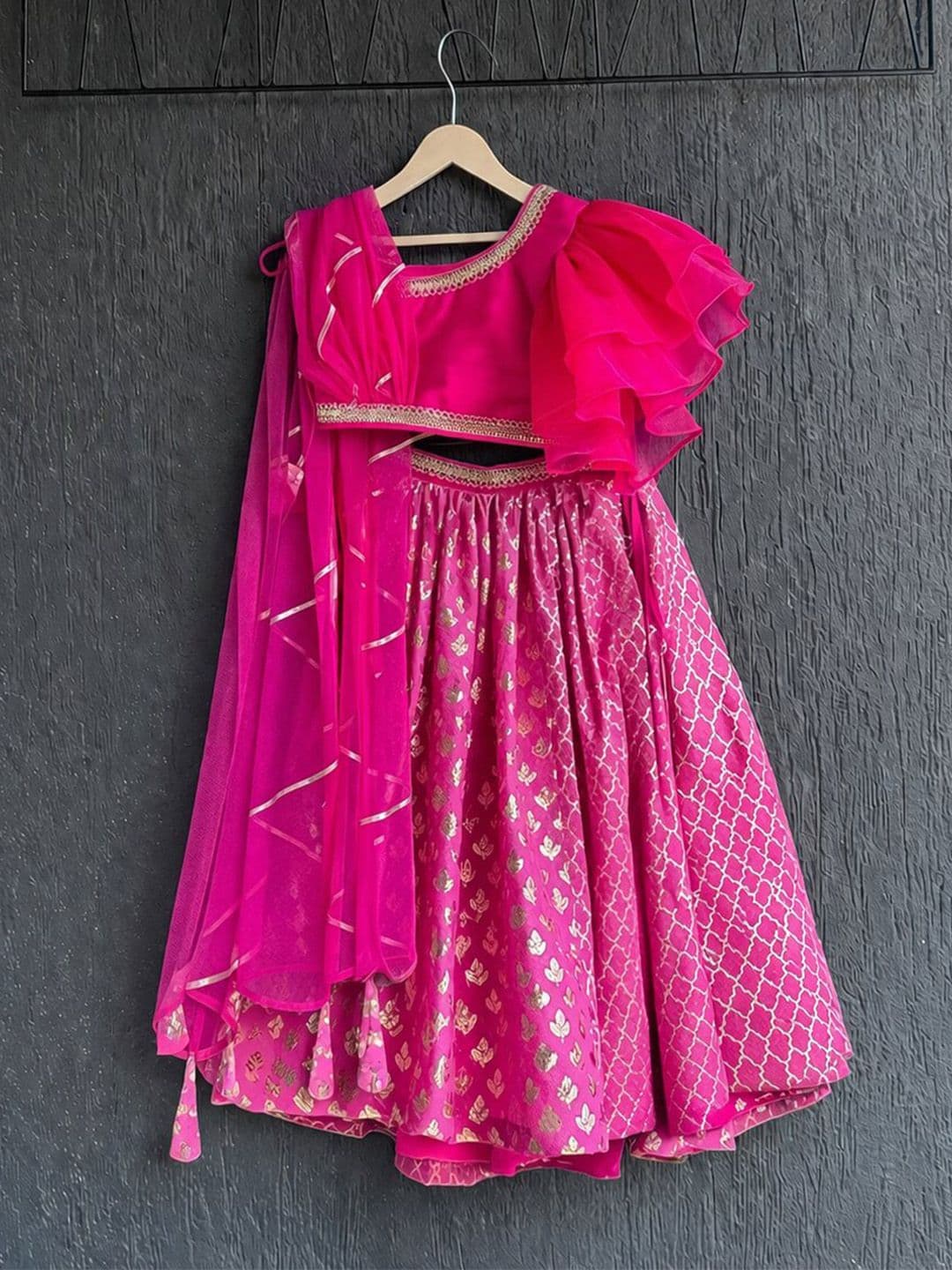 The Little Tales Girls Embellished Foil Print Ready to Wear Lehenga & Blouse With Dupatta - view 1