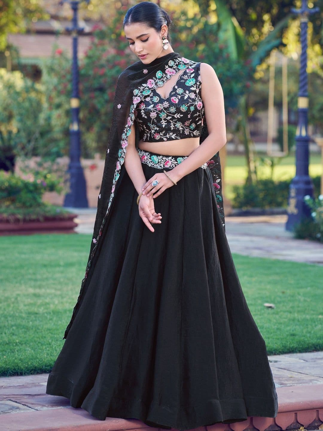 LOOKNBOOK ART Embroidered Sequinned Ready to Wear Lehenga & Unstitched Blouse With Dupatta - view 1