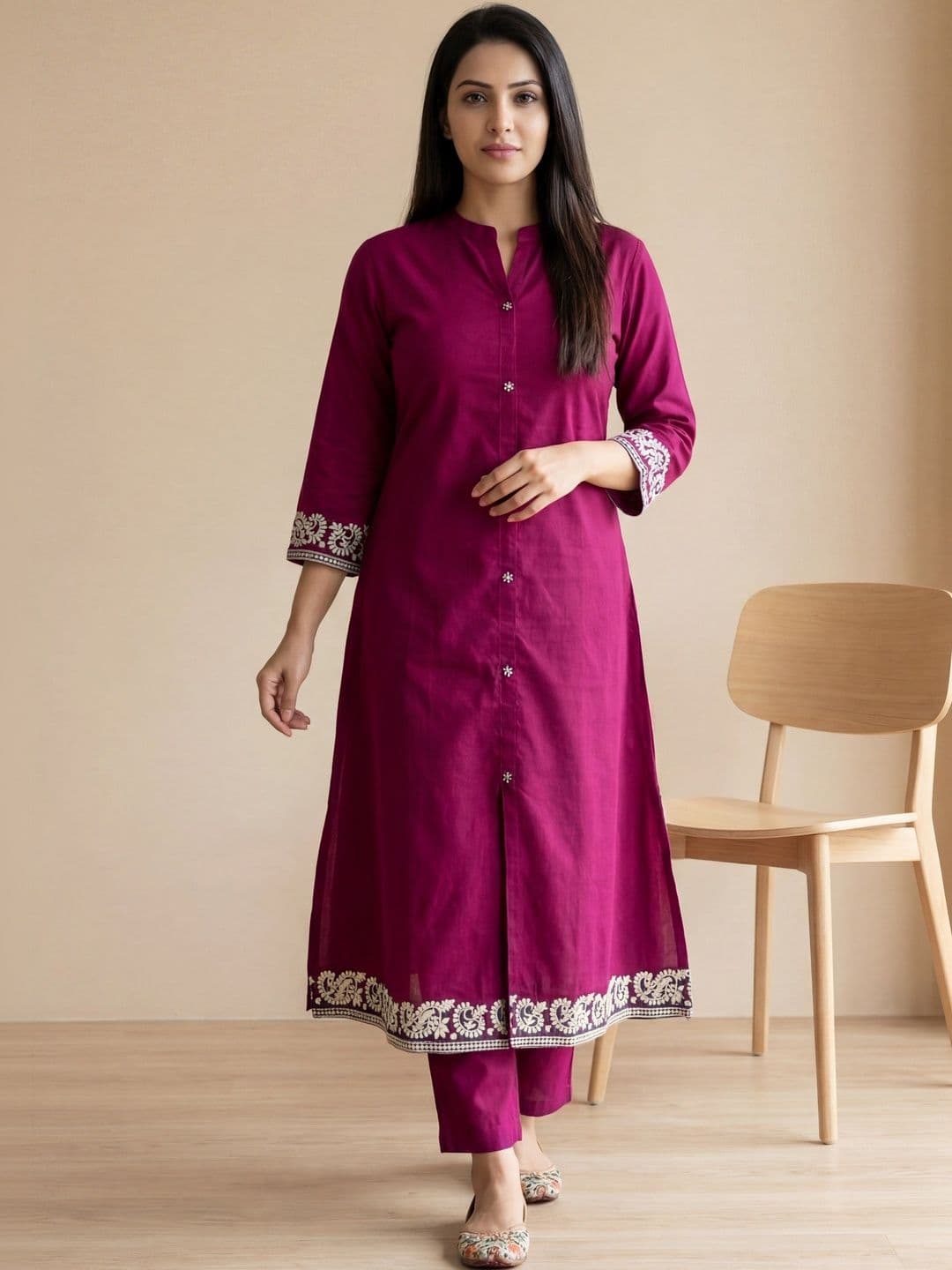 Anouk Mirage Women Floral Embroidered Panelled Thread Work Kurta with Trousers - view 1
