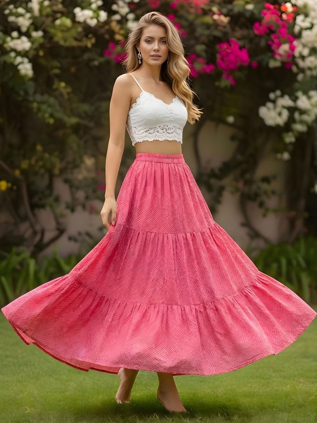 Sera Women Floral Bohemian Maxi Tiered Skirt - view 1