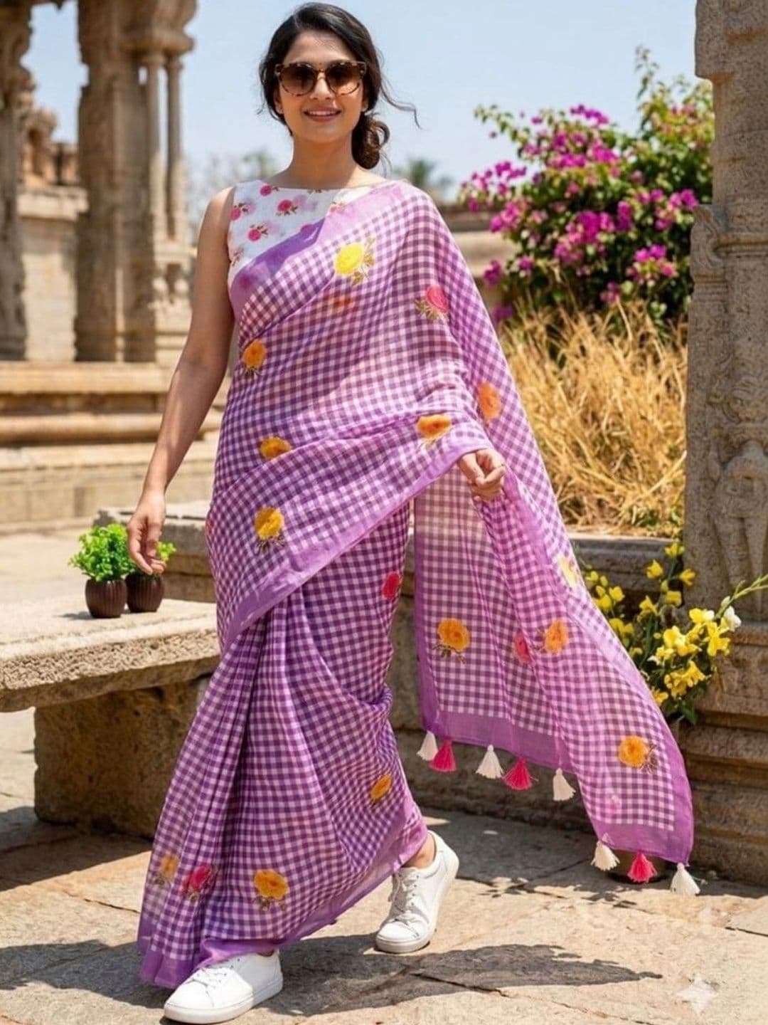 Silkena Ethnic Motifs Linen Blend Saree - view 1